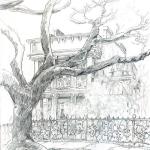 Sketch of Anne Rice's house in the Garden District of New Orleans. Her husband, the poet Stan Rice had just passed away days before.